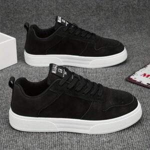Men’s Black Casual Sneakers – Trendy Low-Top Lace-Up Shoes