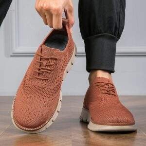 Plus Size Men’s Breathable Woven Knit Sneakers – Durable Non-Slip Lace-Up Shoes