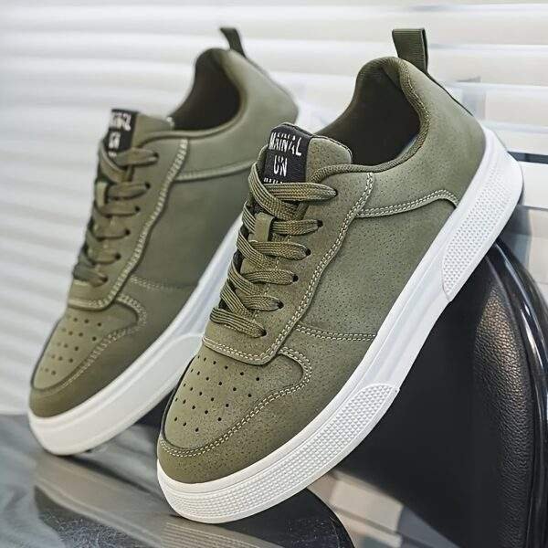 Men's Casual Street Skateboarding Shoes - Solid Color All-Season Low-Top Sneakers with Lace-Up Closure, PU Upper, Fabric Inner, PVC Sole, Fabric Insole, Round Toe for Daily Wear - Image 4