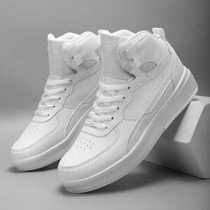 Men'S High-Top Casual Sneakers, Thick Sole Comfortable Lace-Up Shoes, All-Season Fabric Sneakers with EVA Insole, Round Toe Design, and Tread for Outdoor Activities