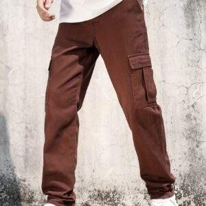Men's Brown Straight Leg Denim Jeans – Casual Non-Stretch Regular Fit Pants with Pockets for Everyday & All-Season Wear