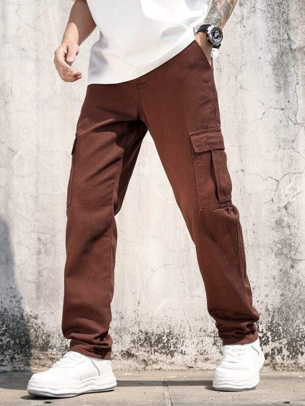 Men's Brown Straight Leg Denim Jeans – Casual Non-Stretch Regular Fit Pants with Pockets for Everyday & All-Season Wear