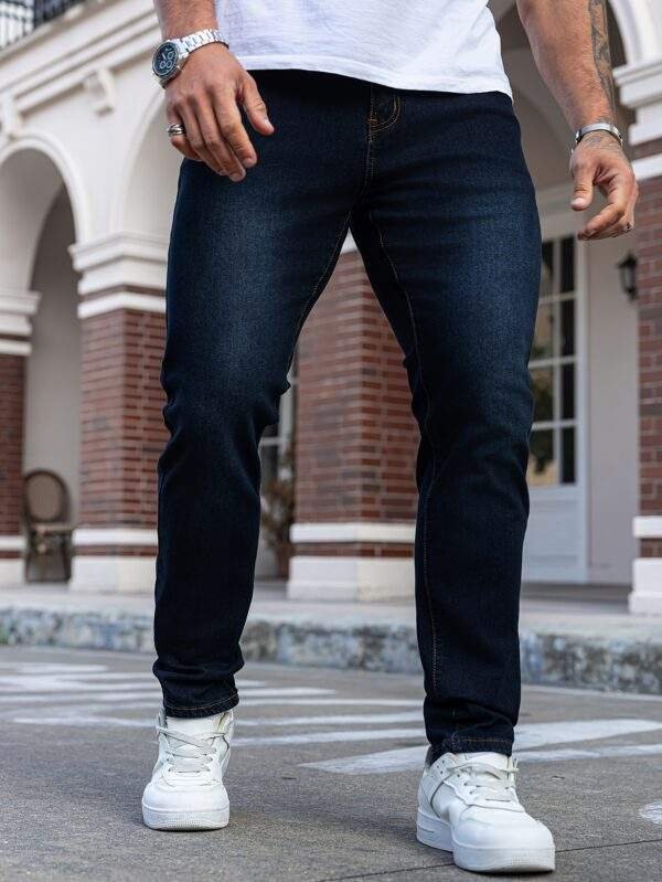 Men's Classic Slim Fit Stretch Denim Jeans – Medium Waist, Zipper, All-Season Wear - Image 3
