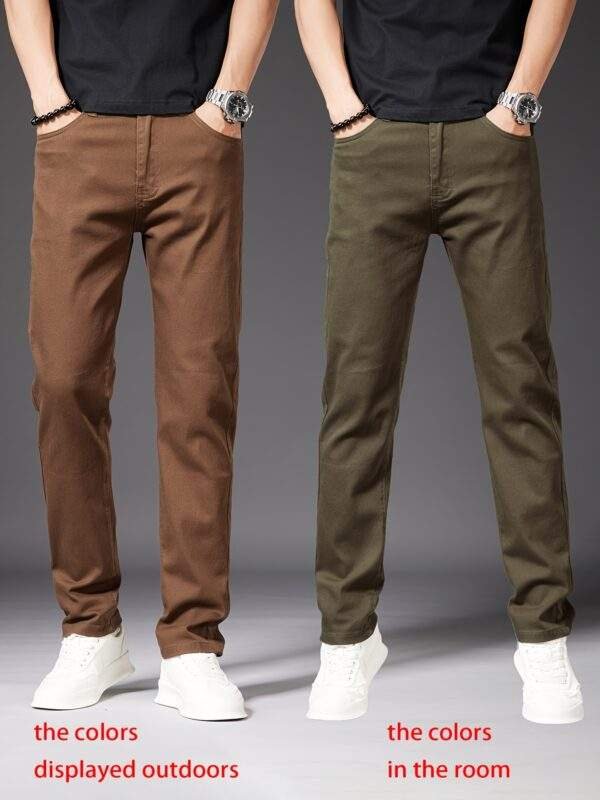 New Men’s High-End Coffee-Colored Casual Jeans – Slim Straight, Elastic, Body-Shaping, Versatile Korean Style for Indoor & Outdoor Summer Wear - Image 8