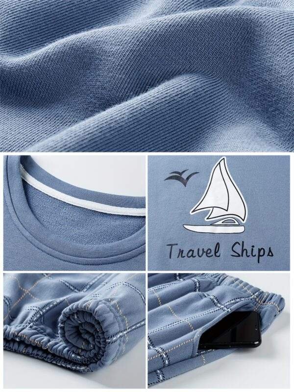 Men's Summer Cotton Pajama Set - Casual & Comfy Short Sleeve Tee with Long Pants, Breathable Lightweight Sleepwear - Image 7
