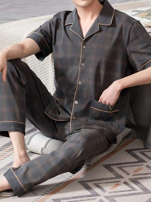 Men's Summer Pajamas with Turned Collar, Pure Cotton, Short Sleeves and Long Pants, Thin Style, Full Cotton, Plus Size, Home Wear Set for Men