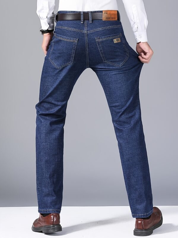 Men's Plus Size Business Casual Jeans – Light Blue Stretch Denim with Gold Buttons, Comfortable & Durable All-Season - Image 4