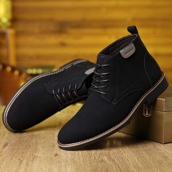 Men’s Black Business Casual Shoes – Retro Mid-Top Lace-Up Pointed Toe - Image 2