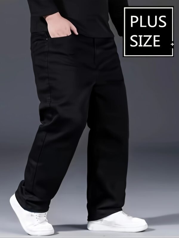 Plus Size Men's Solid Barrel Denim Pants – Casual Trendy Jeans for Spring & Fall - Image 3