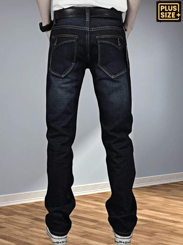 Plus-Size Men’s Stretchy Denim Pants – Comfortable Loose Straight Casual Trousers with Back Pockets & Flaps, All-Season, Plus Size - Image 5