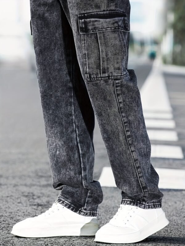 Men's Casual Cargo Denim Jeans – Mid-Rise, Multiple Pockets, Medium Stretch, Straight Leg, All-Season - Image 5