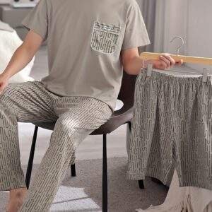 Men'S Lightweight Three-Piece Loungewear Set for Spring And Summer, Featuring Short Sleeves And Long Pants Or Shorts.