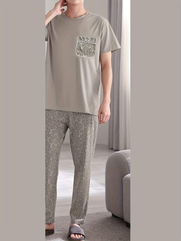 Men'S Lightweight Three-Piece Loungewear Set for Spring And Summer, Featuring Short Sleeves And Long Pants Or Shorts. - Image 5