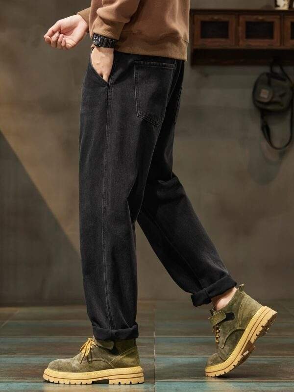 Men’s High-Waisted Black Jeans – Loose Fit Washed Denim for Casual All-Season Wear - Image 3