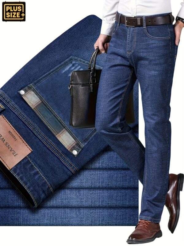 Plus Size Men’s Jeans – Elastic Straight Leg with Unique Printed Pockets, Comfortable All-Season Casual & Business Style Pants - Image 2