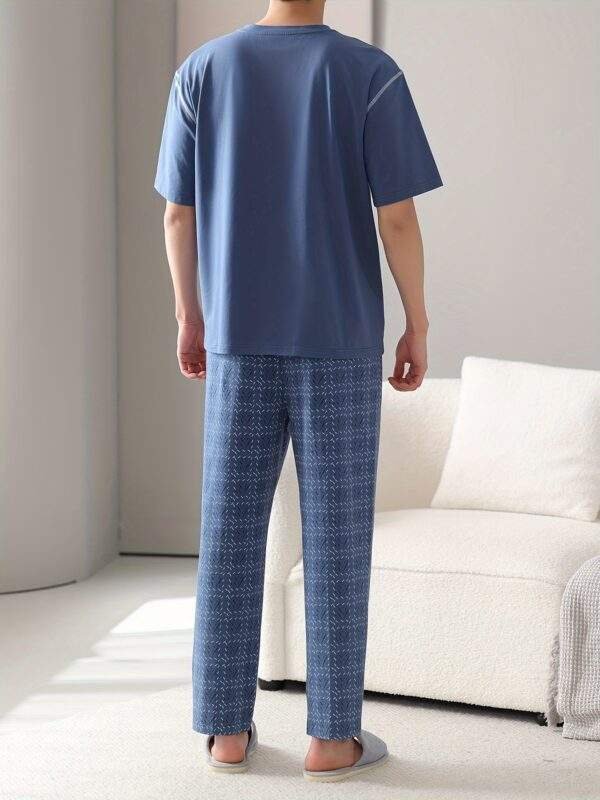 Men's Summer Cotton Pajama Set - Lightweight, Breathable Short Sleeve & Long Pants with Pockets, Casual Round Neck Sleepwear, Plus Size, Home Wear - Image 6