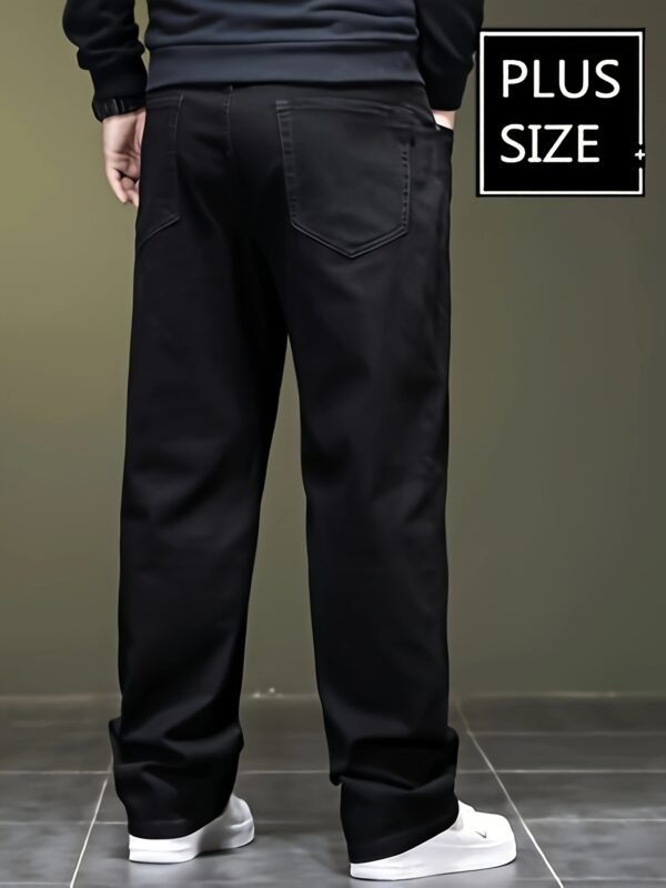 Plus Size Men's Solid Barrel Denim Pants – Casual Trendy Jeans for Spring & Fall - Image 2