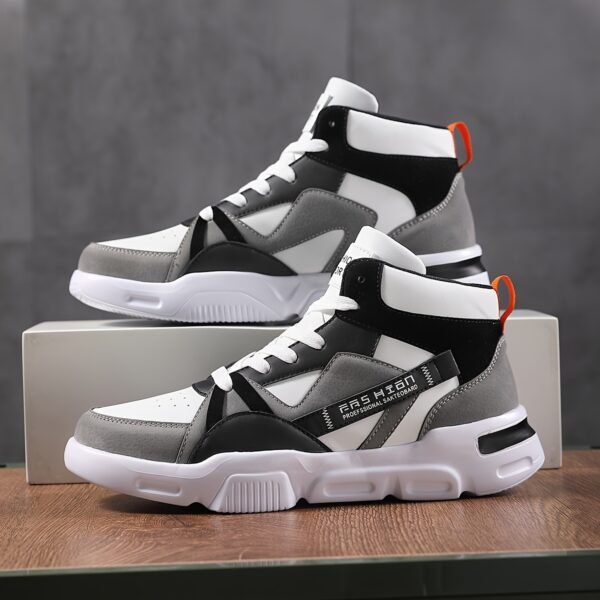 New Men's Letter Pattern Two-color Laces Design Contrast Color Lightweight Casual High-top Ice Skating Shoes - Image 2