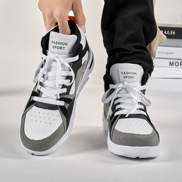 New Men's Letter Pattern Two-color Laces Design Contrast Color Lightweight Casual High-top Ice Skating Shoes - Image 3