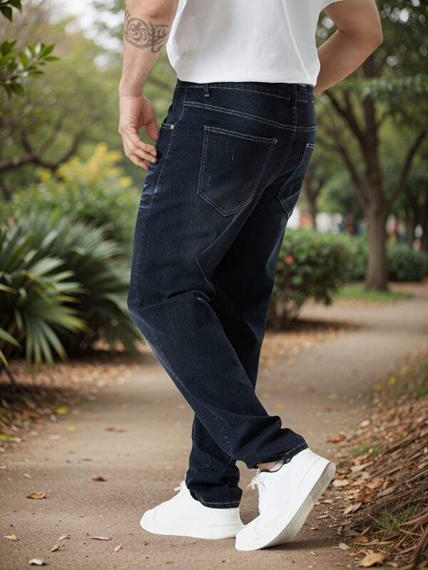 Men’s Plus Size Casual Denim Jeans – High Stretch, Solid Color, Long Length, Regular Fit, All-Season - Image 4