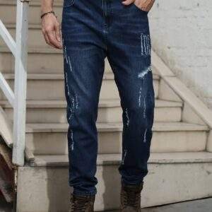 New Autumn Collection Plus-Size Men’s Stretch Slim-Fit Washed Denim Jeans