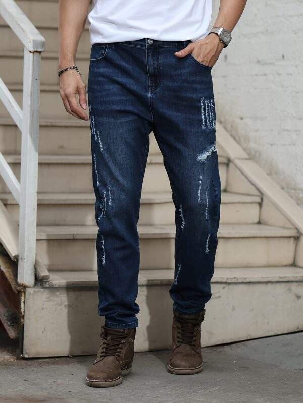 New Autumn Collection Plus-Size Men’s Stretch Slim-Fit Washed Denim Jeans