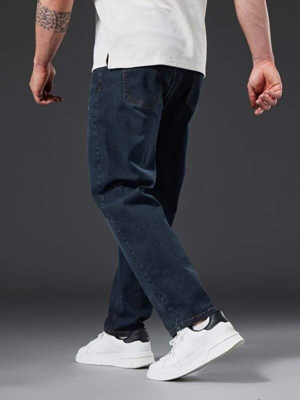 Plus Size Men’s Stretch Slim Straight-Leg Jeans – Water-Washed, Machine-Washable Denim, Solid Color, Casual & Formal, Autumn/Winter, Comfortable Fit - Image 2