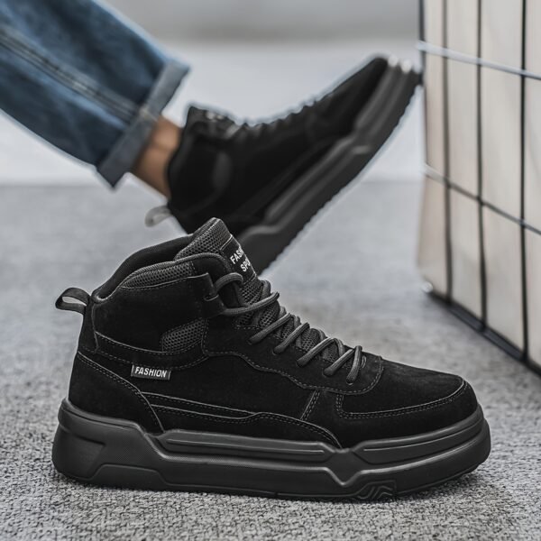 Men's Mid-Top Skate Shoes - Versatile & Comfortable in Black, Gray, Khaki | Durable PU Upper with Fabric Lining & EVA Sole | Lace-Up Design for Casual Attire, Hiking & Outdoor Activities - Image 9