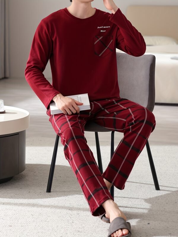 Red Men's Pure Cotton Pajamas Spring and Autumn Long Sleeve Birthday Year Christmas New Year Large Size Home Clothes Round Neck Casual Suit - Image 8