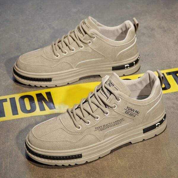 Men's Lightweight Skate Sneakers - Stylish Beige Casual Sneakers with Durable PU Upper, Breathable Fabric Lining, and Non-Slip PVC Sole for Casual Attire, Hiking & Outdoor Activities, Everyday Shoes | Sporty Style | Breathable Lining, Skate Shoes - Image 7