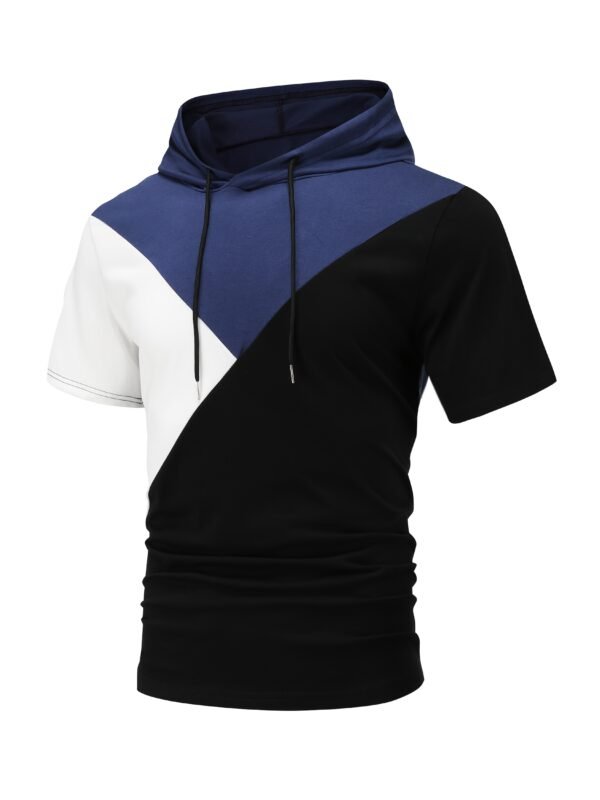Men’s Spring/Summer Casual Sports Hoodie & Shorts Set – Short Sleeve, Three-Color Contrast, Outdoor Activewear - Image 8