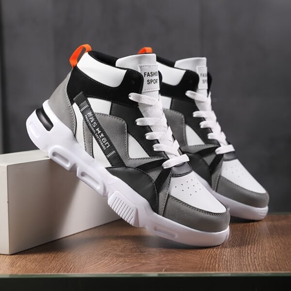 New Men's Letter Pattern Two-color Laces Design Contrast Color Lightweight Casual High-top Ice Skating Shoes - Image 5