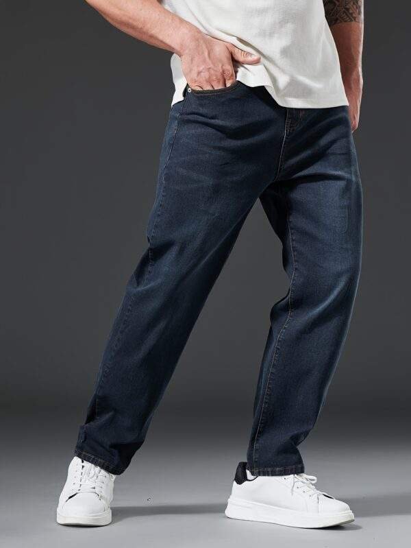 Plus Size Men’s Stretch Slim Straight-Leg Jeans – Water-Washed, Machine-Washable Denim, Solid Color, Casual & Formal, Autumn/Winter, Comfortable Fit - Image 4