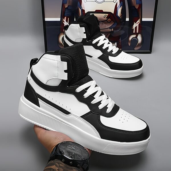Men'S High-Top Casual Sneakers, Thick Sole Comfortable Lace-Up Shoes, All-Season Fabric Sneakers with EVA Insole, Round Toe Design, and Tread for Outdoor Activities - Image 5