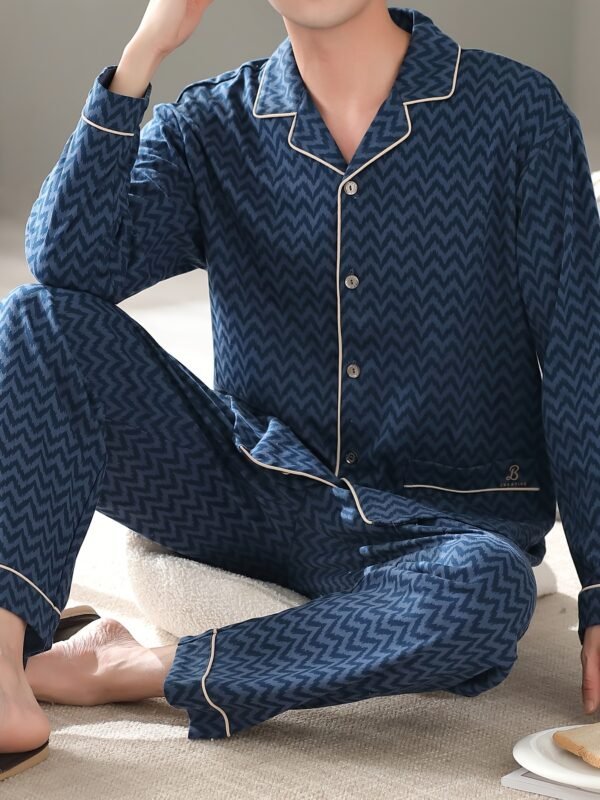 Cardigan Men's Pure Cotton Thin Long Sleeve Simple Spring and Autumn Home Clothes Men's Middle-aged Dad's Full Cotton Plus Size Pajamas - Image 4