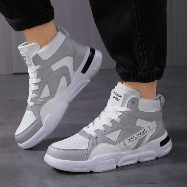 New Men's Letter Pattern Two-color Laces Design Contrast Color Lightweight Casual High-top Ice Skating Shoes - Image 9