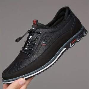 Yundong1981 Men's Slip-On Casual Sneakers - Low-Top Upper, Rubber Sole, Black with Red Accents for Outdoor Hiking & Daily Wear, Hiking Gear, Versatile Footwear, Stylish Footwear, Quality Footwear, Laceup Shoes, Active Lifestyle