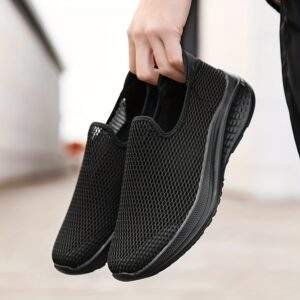 Men’s Breathable Knit Slip-On Sneakers – Lightweight Dark Green Casual Shoes