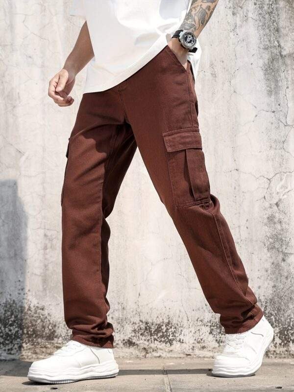 Men's Brown Straight Leg Denim Jeans – Casual Non-Stretch Regular Fit Pants with Pockets for Everyday & All-Season Wear - Image 5