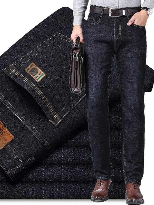 Men's Plus Size Business Casual Jeans – Light Blue Stretch Denim with Gold Buttons, Comfortable & Durable All-Season
