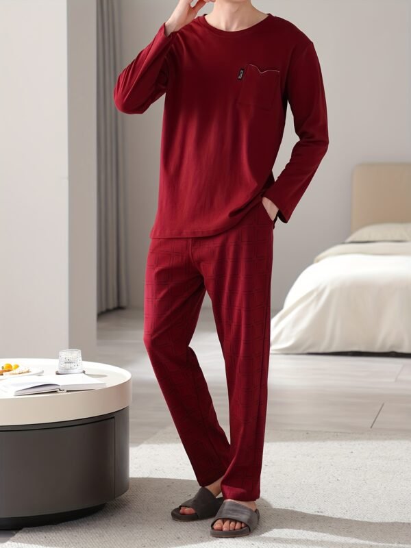 Red Men's Pure Cotton Pajamas Spring and Autumn Long Sleeve Birthday Year Christmas New Year Large Size Home Clothes Round Neck Casual Suit - Image 9