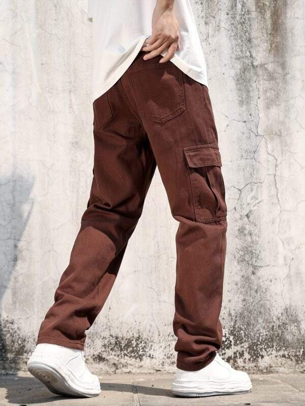 Men's Brown Straight Leg Denim Jeans – Casual Non-Stretch Regular Fit Pants with Pockets for Everyday & All-Season Wear - Image 2