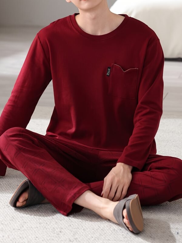 Red Men's Pure Cotton Pajamas Spring and Autumn Long Sleeve Birthday Year Christmas New Year Large Size Home Clothes Round Neck Casual Suit - Image 7