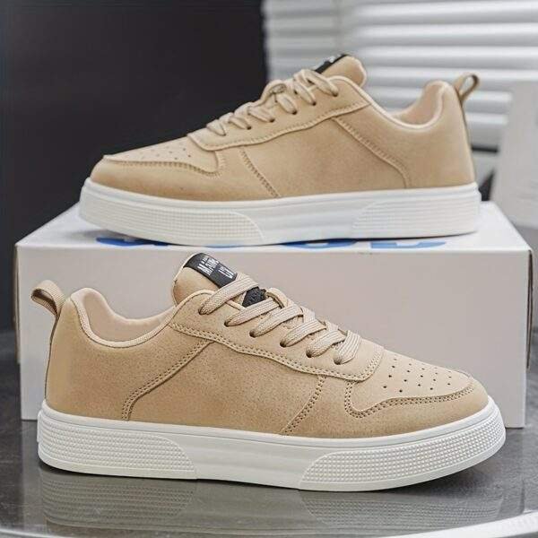 Men's Casual Street Skateboarding Shoes - Solid Color All-Season Low-Top Sneakers with Lace-Up Closure, PU Upper, Fabric Inner, PVC Sole, Fabric Insole, Round Toe for Daily Wear - Image 9