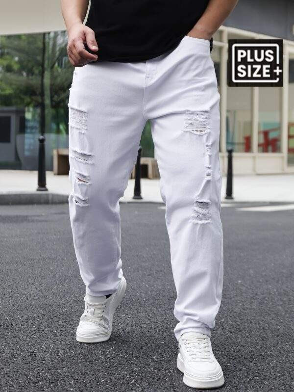 Men’s Basics Ripped Jeans – Cotton Blend, Medium Stretch, Solid Color, Regular Fit, All-Season, Plus Size - Image 6