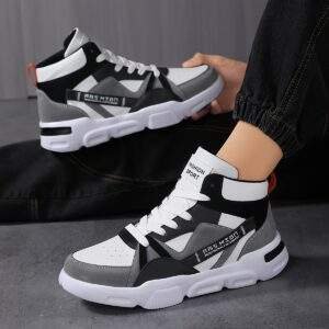 New Men's Letter Pattern Two-color Laces Design Contrast Color Lightweight Casual High-top Ice Skating Shoes