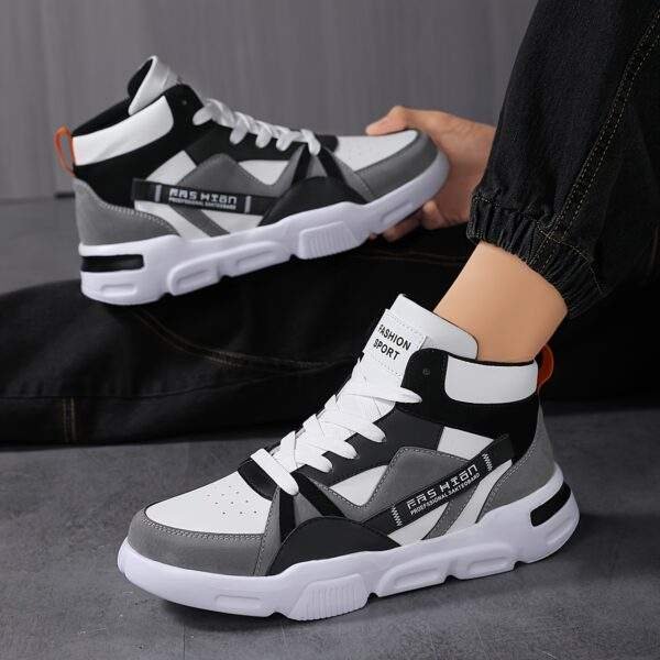 New Men's Letter Pattern Two-color Laces Design Contrast Color Lightweight Casual High-top Ice Skating Shoes