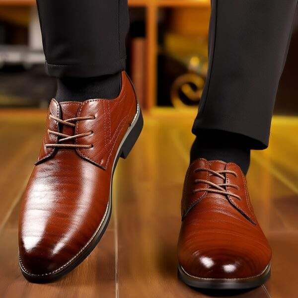 Men’s Brown Wingtip Oxfords – Formal Lace-Up Dress Shoes - Image 5