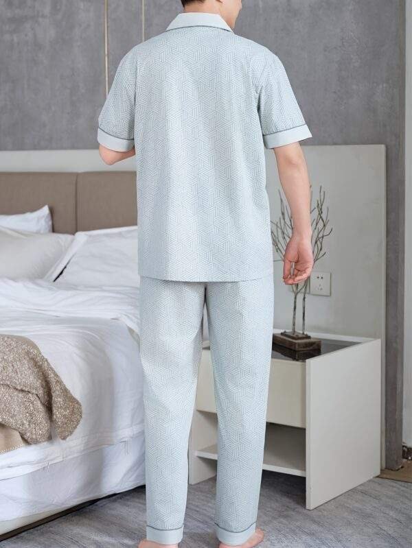 Men'S 100% Cotton Geometric Print Pajama Set - Soft, Comfortable, Breathable Short Sleeve Sleepwear for Spring & Summer, Ideal Gift, Breathable Clothing | Modern Casual Wear | Glossy Finish - Image 10