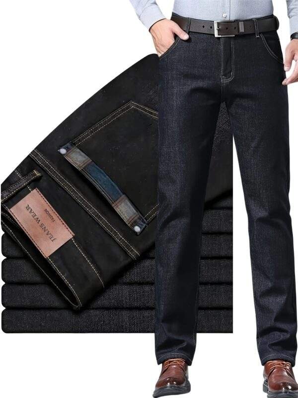 Plus Size Men’s Jeans – Elastic Straight Leg with Unique Printed Pockets, Comfortable All-Season Casual & Business Style Pants